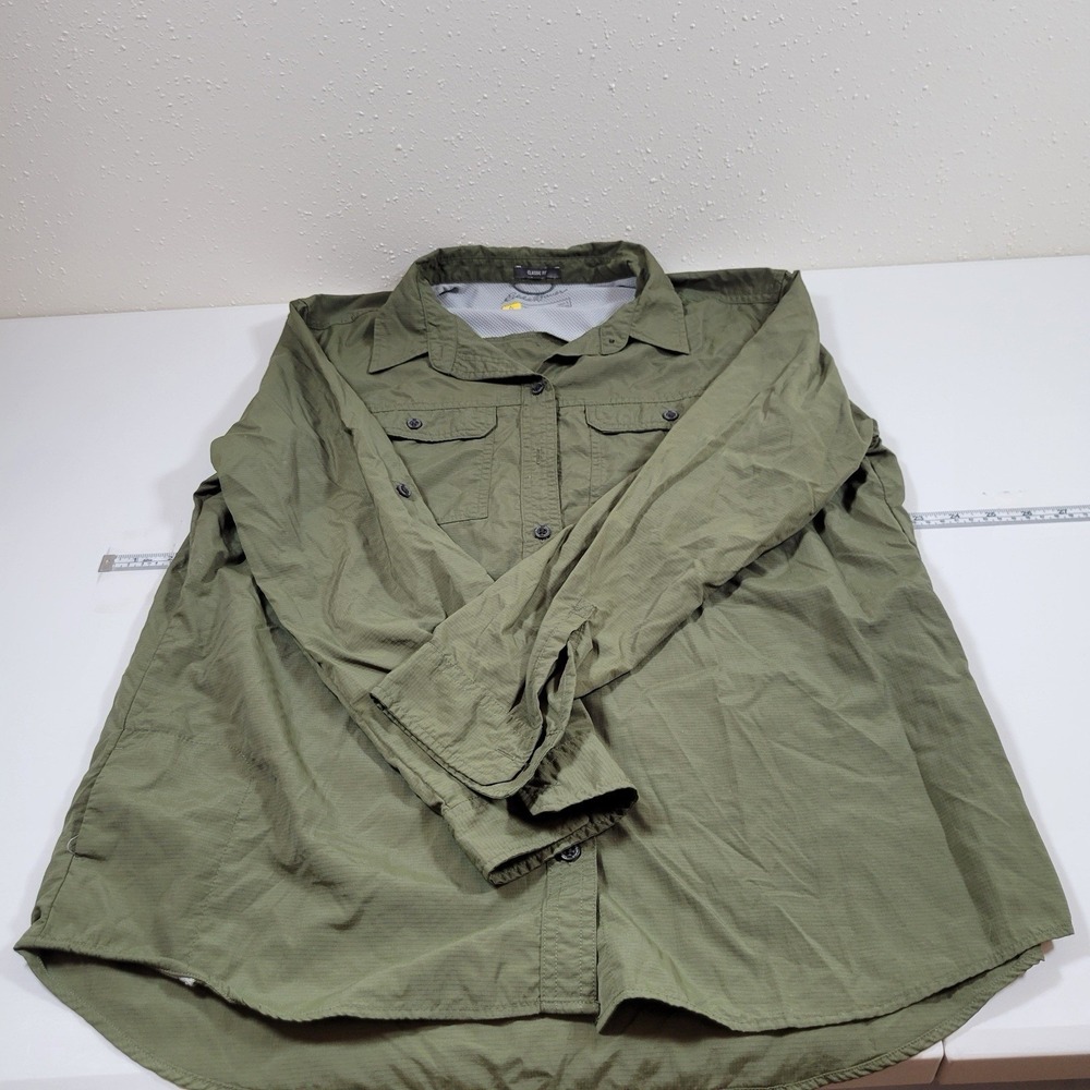 Eddie Bauer Women's Travex‎ Classic Fit Nylon Sleeve Vent Size Large Green Khaki